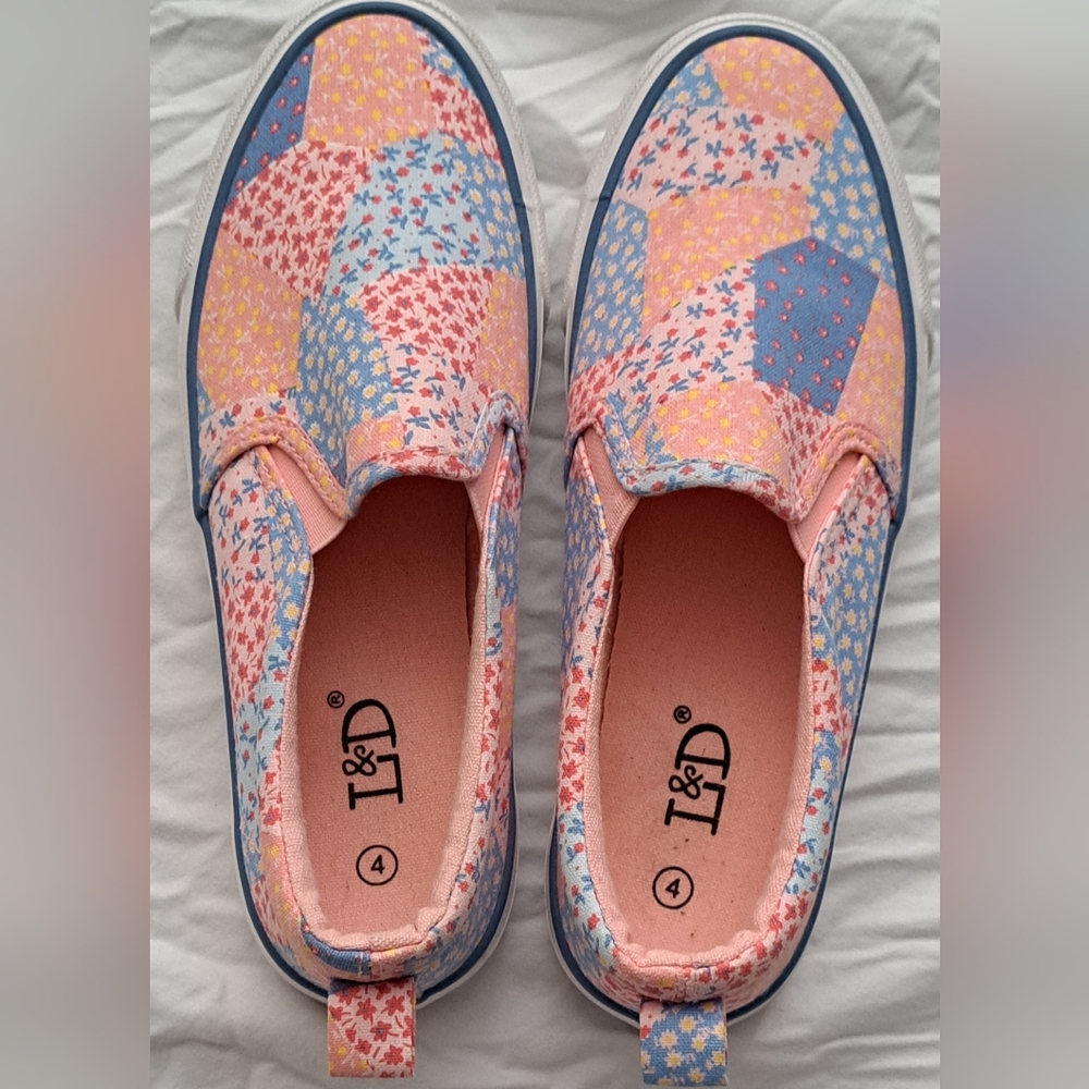 Kids Patchwork Slip-On Sneakers - Pink and Blue